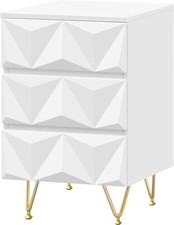 Nachttisch Beistelltisch Nachtschrank Nachtkommode 3 Schubladen Weiß &Gold 0004g