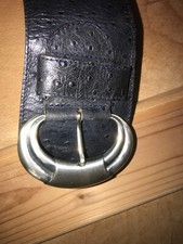 Hochwertiger Luxus Gürtel Straußenleder aus Italien meno Piu Gr. 95 blau Neu