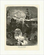 In der Christnacht H. Kruspe Weihnachten Winter Schnee Mond Holzstich A 0651