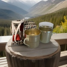 Vintage Reiseset Tauchsieder 50er Jahre 2 Becher Tee Glas Kaffee Tasche Meyer