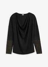 Neu Shirt Wasserfallausschnitt Gr. 44/46 Schwarz Damenshirt Langarm Bluse Tunika