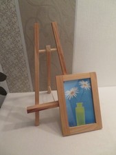 Mini Staffelei Holz Höhe aufgeklappt 30 cm mit Bild Blumenbild Margeriten 17,5 x