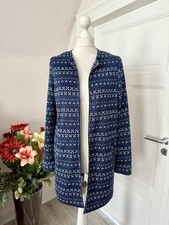 Esprit edler Long Blazer Gehrock Cardigan Strickjacke in Navy/Weiß gemustert 38