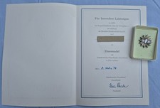 DDR-Ehrennadel des DFD in Silber mit Verleihungsurkunde, 1977,Ostalgie #25