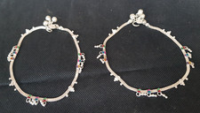 1 Paar Fußketten Ketten - schmal 925 Silber mit bunten Elementen  Handarbeit