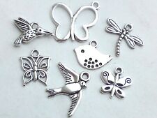7x Anhänger-Set * Charms Vogel Taube Libele Schmetterling Schmuck Perlen Basteln
