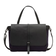 DUDU Große Damen Schultertasche aus Leder und Canvas Stoff zweifarbig Postbote c