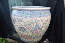 Porzellan-Fishbowl China Vögel/floral Innendekor Bodenmarke D:55cm