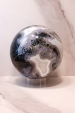 Moosachat Kugel Grün Weiß Sphere ⌀ 8,8 cm B - Qualität Mineral Kristall Stein 