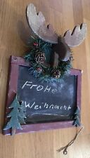 Tafel mit Elch Holz Tannenbäume Kranz Schreibfläche ca 20 x 25 cm