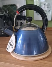 Wasserkessel KRETI blau Aluminium IKEA 90er, mit Pfeife, unbenutzt 