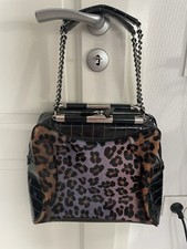 Tasche Lack Schwarz Braun Fell Tiger Lila Braun 