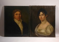 vo4/14  Paar Biedermeier Portraits Ölgemälde um 1800    beschädigt !!