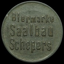 BIERMARKE: Einseitige Zink-Marke. SAALBAU SCHEPERS - GIESSEN / HESSEN.