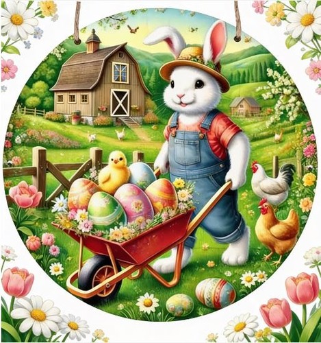 Holzschild ostern schubkarre - ostern,