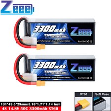 2pcs Zeee 14,8V 4S LiPo Akku Batterie 50C 3300mAh XT60 für RC Flugzeug Auto FPV