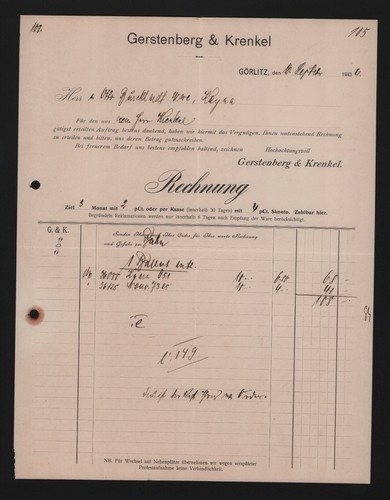 Görlitz rechnung 1904 - gÖrlitz,,