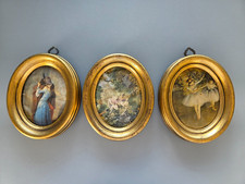 ?️ 3x Florentiner Vintage-Rahmen – oval, Holz vergoldet, roter Samtrücken, ca.