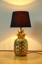 Tischleuchte Ananas Keramik Fuß Textil Schirm Gold Schwarz TOP 40 cm Lampe