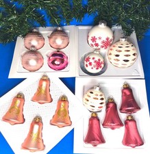 16 Weihnachtskugeln Glocken Glas rosa weiß rosé Baumbehang Christbaumschmuck