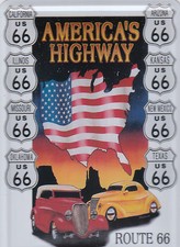 Blechpostkarte - AMERICA`S HIGHWAY ROUTE 66 -  14 cm x 10 cm