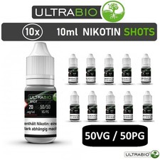 Nikotin Shots 20mg 50/50 10x 10ml ULTRABIO Shots VG/PG 50/50 Base für E Liquid