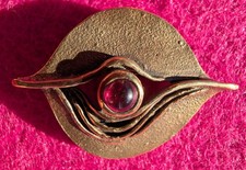 Brosche Blatt mit Turmalin 2,6x2cm 3,64g Sterling Silber 925 vergoldet