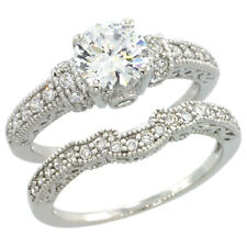 Sterlingsilber 2-pc Verlobung / Hochzeit Cz Ring Set W/7mm (1.25 Karat) Mitte Cz