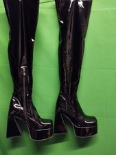 Stiefel Overknee Lack Schwarz Größe 37 Pyramiden Absatz High Heel