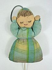 Sterntaler Spieluhr Stoffpuppe 21 cm Grün Blau Kariert Stofftier Vintage Rarität
