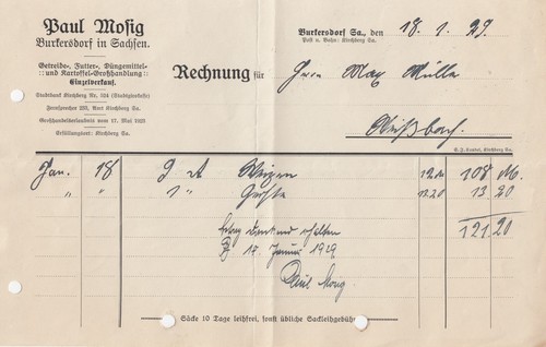 Burkersdorf rechnung 1929 - rechnung,