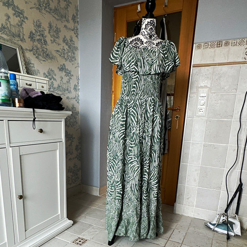 Damen maxikleid grün weiß - maxikleid,, grün/weiß