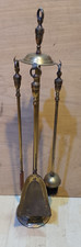 Vintage Messing Kaminbegleiter Set 4 Stück Pokers Bürste Schaufel offenes Feuer