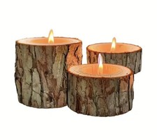 3er Set Rustikale Teelicht Halter Holz Kerzen Halter Mit Rinde Natürlich