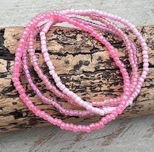 4-teiliges Armband Set Perlenarmband BoHo Ethno Surfer Glasperlen rosa Töne 19cm