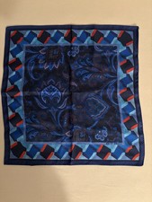 Etro Seiden Einstecktuch Blau Paisley Muster 100% Seide Made In ITALY Im Karton
