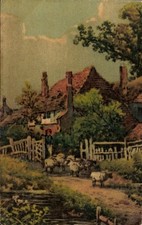 Ak Dorfidyll, Schafherde, Schafe, Wohnhaus, Zaun - 4294438