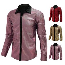 Schlankes glänzendes Polyester Herren Hemd mit langen Ärmeln für Schläger un