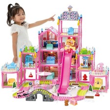 Puppenhaus mit Möbeln und Zubehör Puppenstube 4 Etagen Puppenvilla mit LED Licht