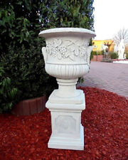 Pflanzamphore, Set, Weinpflanzschale + Sockel, Steinguss, 90 cm Steinfigur