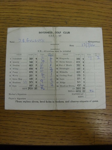 1960er golf scorecard - ca.,