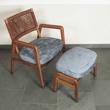 Flexform Sessel Ortiga Stoff Timo Blau Gestell Canaletto Nussbaum Leder 