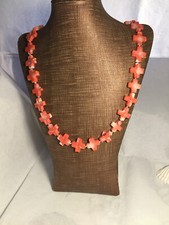 Alte echte Korallenkette Edelstein-Korallen "Kreuz"form rosa+weiß