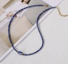 ✅ Lapis Lazuli Edelstein Halskette Blau Gold Natürlich Stein Perlen Kette Damen✅