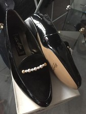 Damen Slipper Schwarz Walter Käfer Halbschuhe Handarbeit LackLeder/Perlen Gr. 38