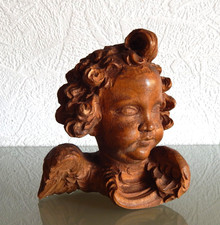 Engelhaupt mit Flügel, stehende Holzfigur, Holz handgeschnitzt, 19 Jh.