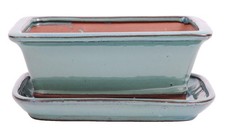 Bonsai - Schale eckig 21.5 x 17 x 8.7 cm , grün , mit Untersetzer 23191