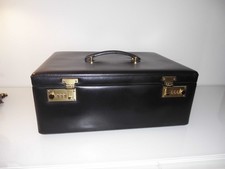 Schmuckkoffer + Leder schwarz + mit Messingbeschlägen + groß !!