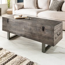 Industrial Truhenbank FACTORY LOFT 115cm Mangoholz grau Sitzbank Holztruhe Truhe