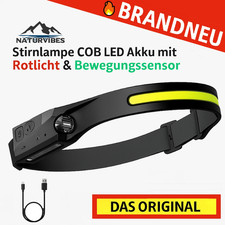 Naturvibes™ Stirnlampe COB LED Kopflampe Akku mit Rotlicht & Bewegungssensor